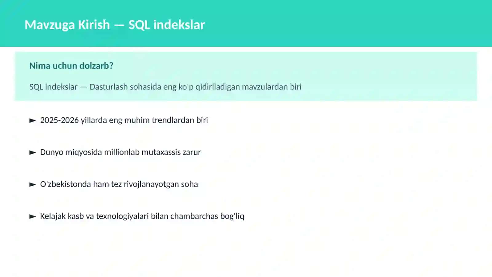 SQL indekslar 2