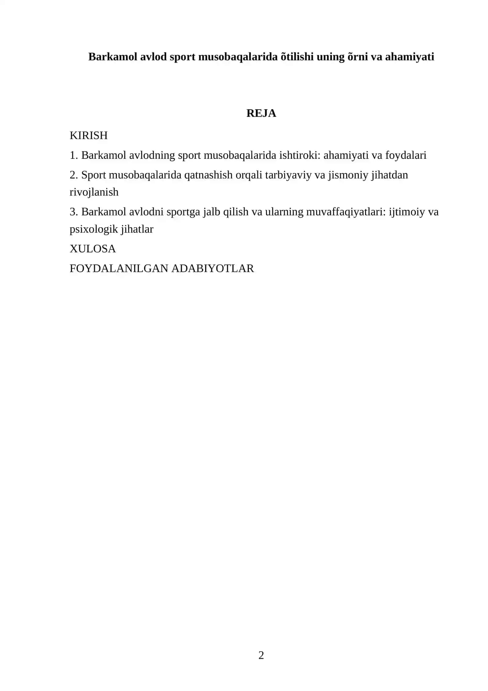 Barkamol avlod sport musobaqalarida õtilishi uning õrni va ahamiyati 2