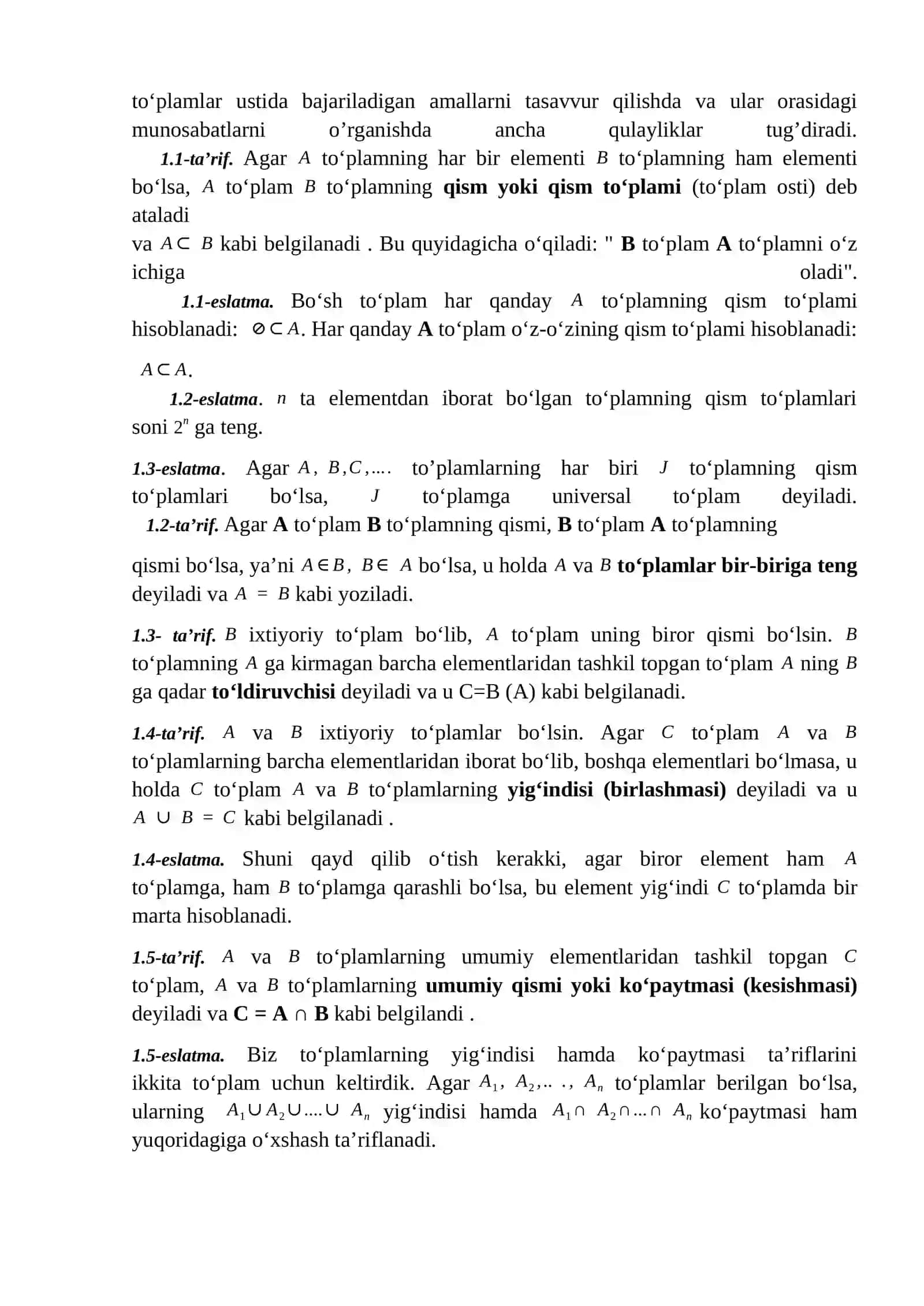 To‘plam tushunchasi. To‘plamlar ustida amallar 2