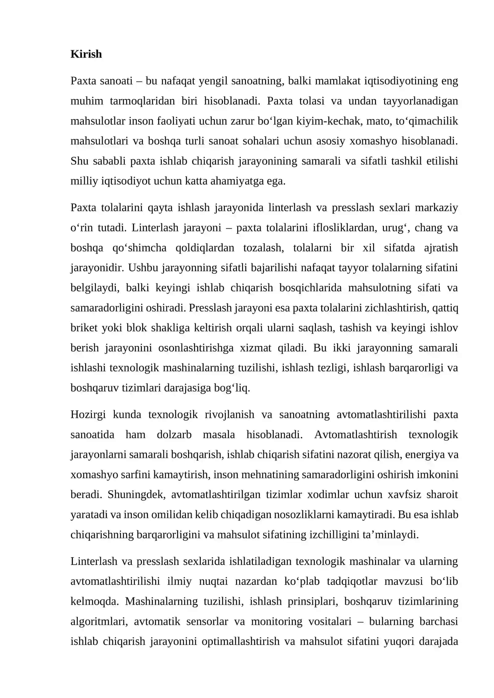 Linterlash va presslash sexlaridagi asosiy texnologik mashinalarni avtomatlashtirish 2