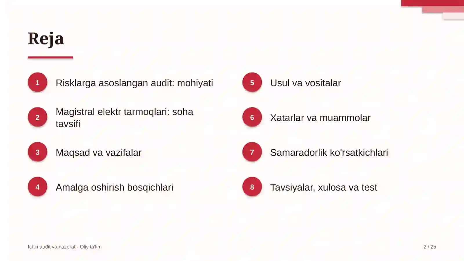 Magistral elektr tarmoqlarida risklarga asoslangan audit rejalashtirish 2
