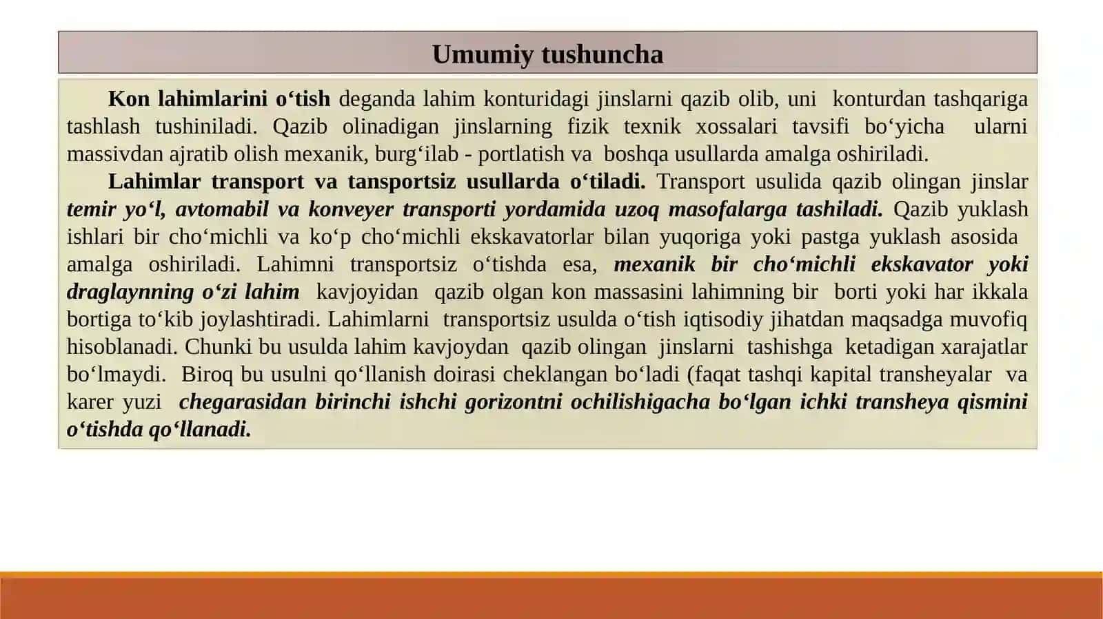 TRANSPORT VOSITALARI (TEMIR YO‘L, AVTOMOBIL, KONVEYER VA H.K.) TALABLAR ASOSIDA 2