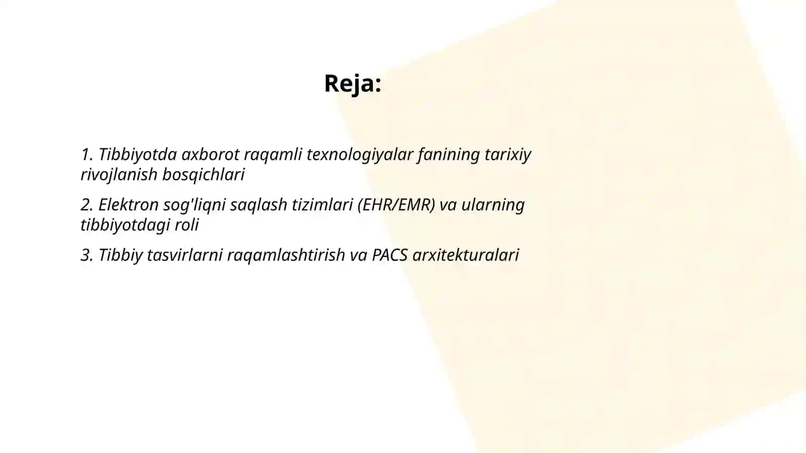 Tibbiyotda axborot raqamli texnologiyalar fanining asosiy bosqichlari.VR texnologiyasiga asoslangan hisoblash anatomiyasi.Tibbiyotga oid mobil ilovalar va ularning qoʻllanishi 2