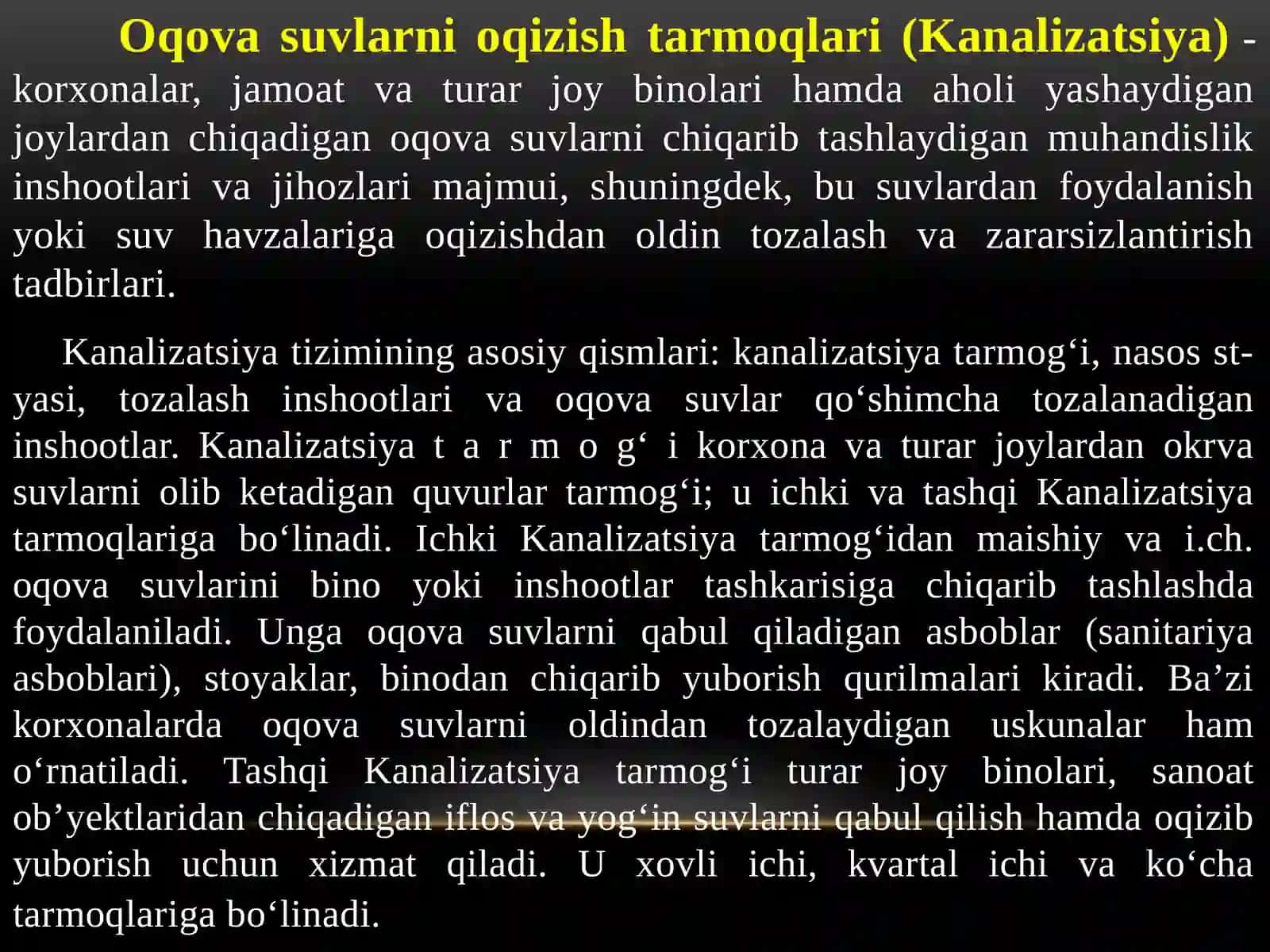 Oqova suvlarni oqizish tarmoqlari 2