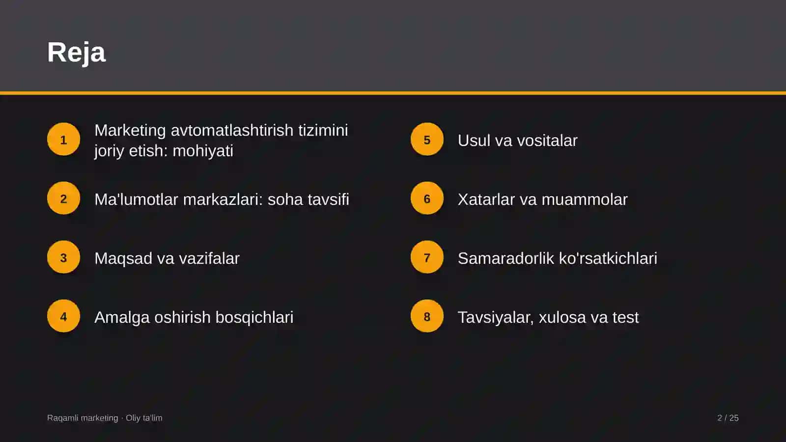 Ma'lumotlar markazlarida marketing avtomatlashtirish tizimlarini joriy etish 2