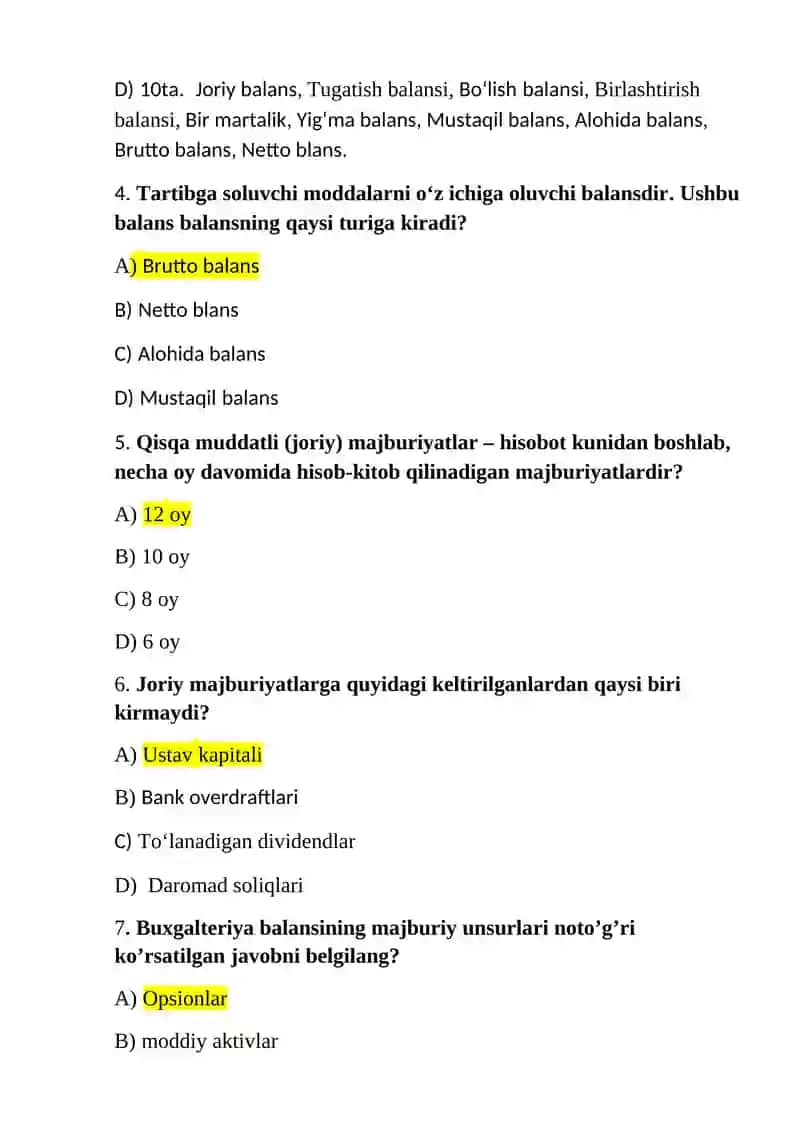 Moliyaviy tahlil test 2