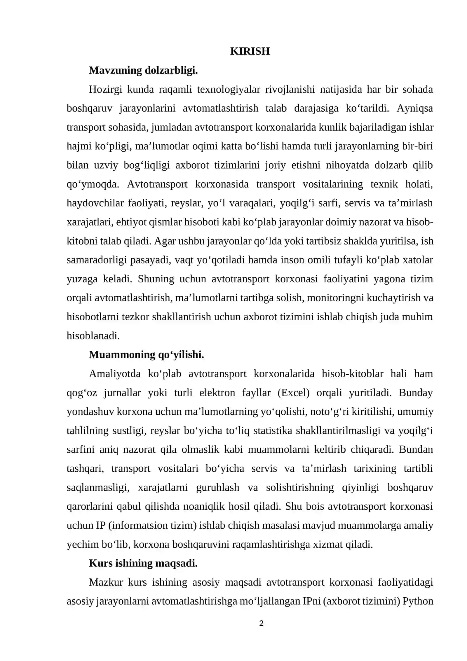 Avtotransport korxonasi uchun IPni ishlab chiqish 2