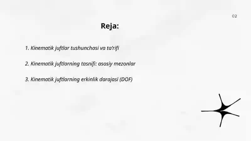 Kinematik juftlar sinfini o'rganish 2