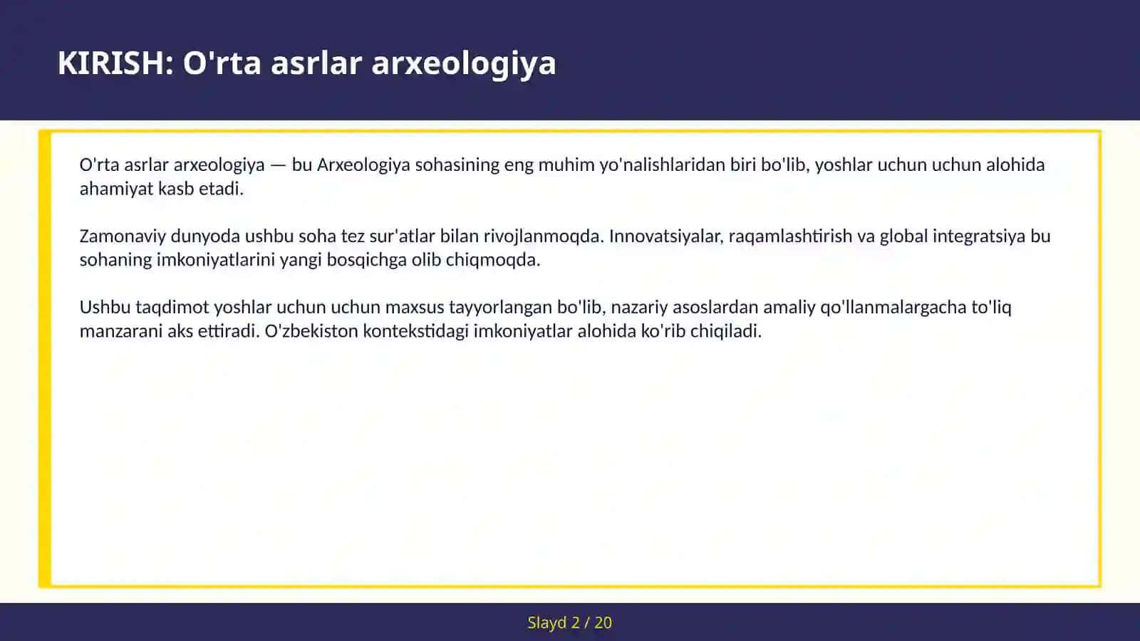 O'RTA ASRLAR ARXEOLOGIYA 2