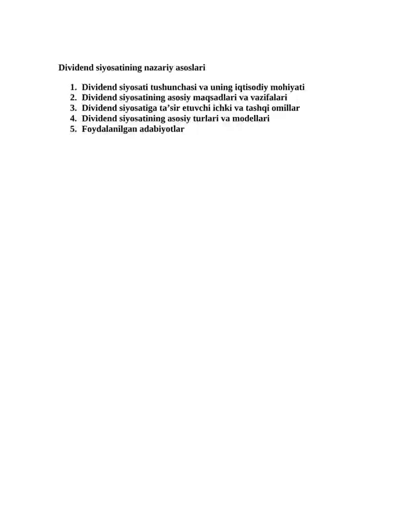 Dividend siyosatining nazariy asoslari 2