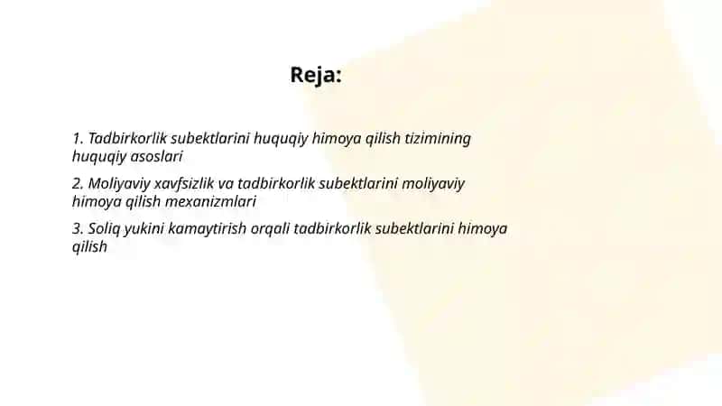 Tadbirkorlik subektlarini himoya qilish tizimini tashkil etishning zarurati 2