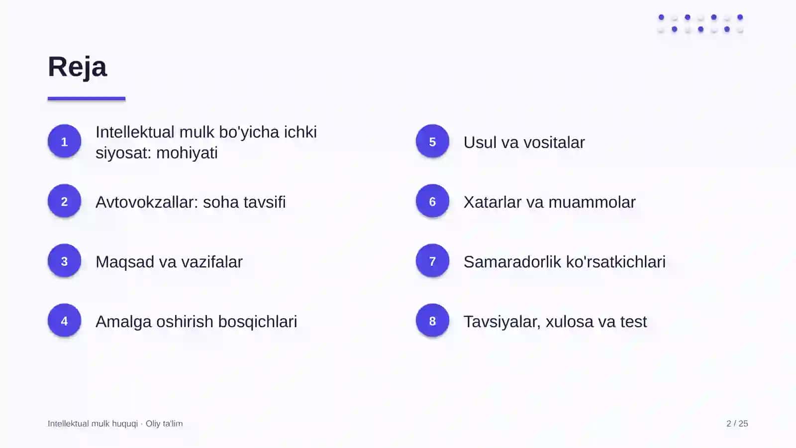 avtovokzallarda intellektual mulk bo'yicha ichki siyosatni ishlab chiqish 1259 2