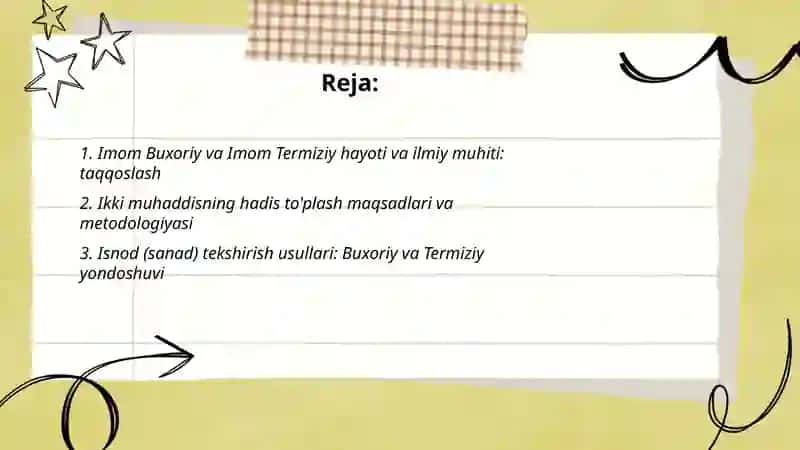 Imom Buxoriy va Imom Termiziyning hadis ilmiga qo'shgan hissalarini qiyosiy tahlili 2