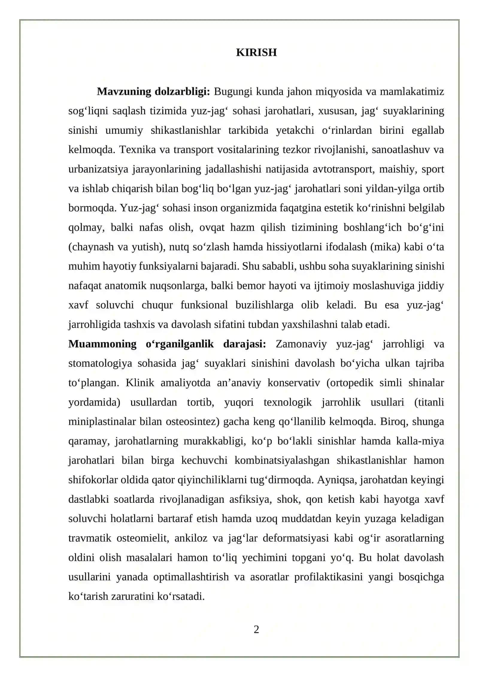 JAG` SUYAKLARINI SINISHIDA DAVOLASH USULLARI. YUZ - JAG` SOHASI JAROHATLARI ERTA VA KECHKI ASORATLARI 2