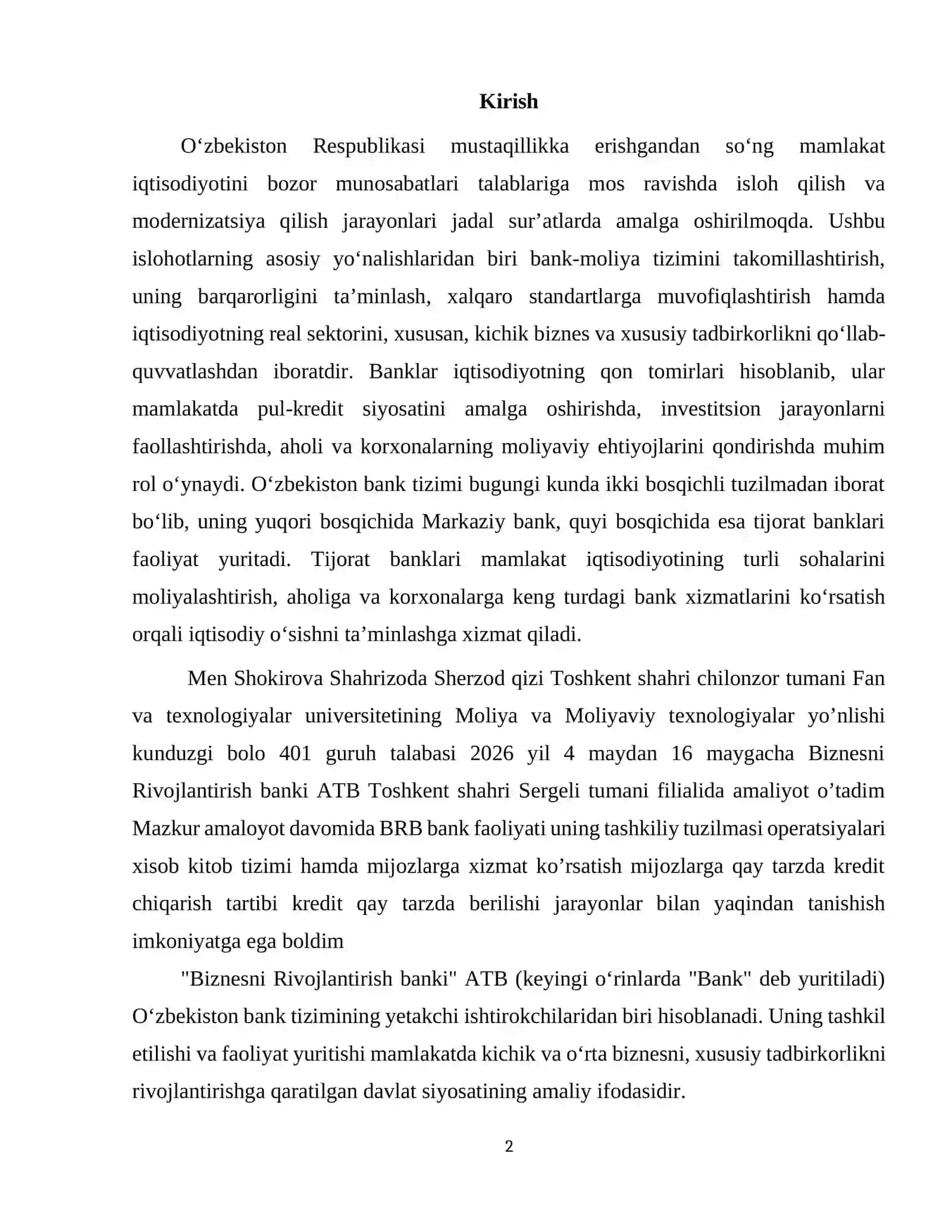 Biznesni Rivojlantirish banki ATB Toshkent shahri Sergeli tuman filiali 2
