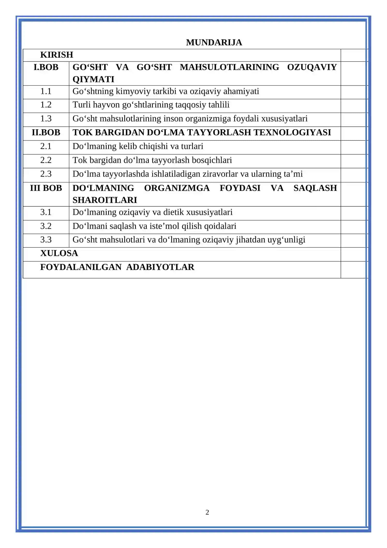 MAHSULOT TAYYORLASH TEXNOLOGIYASI 2