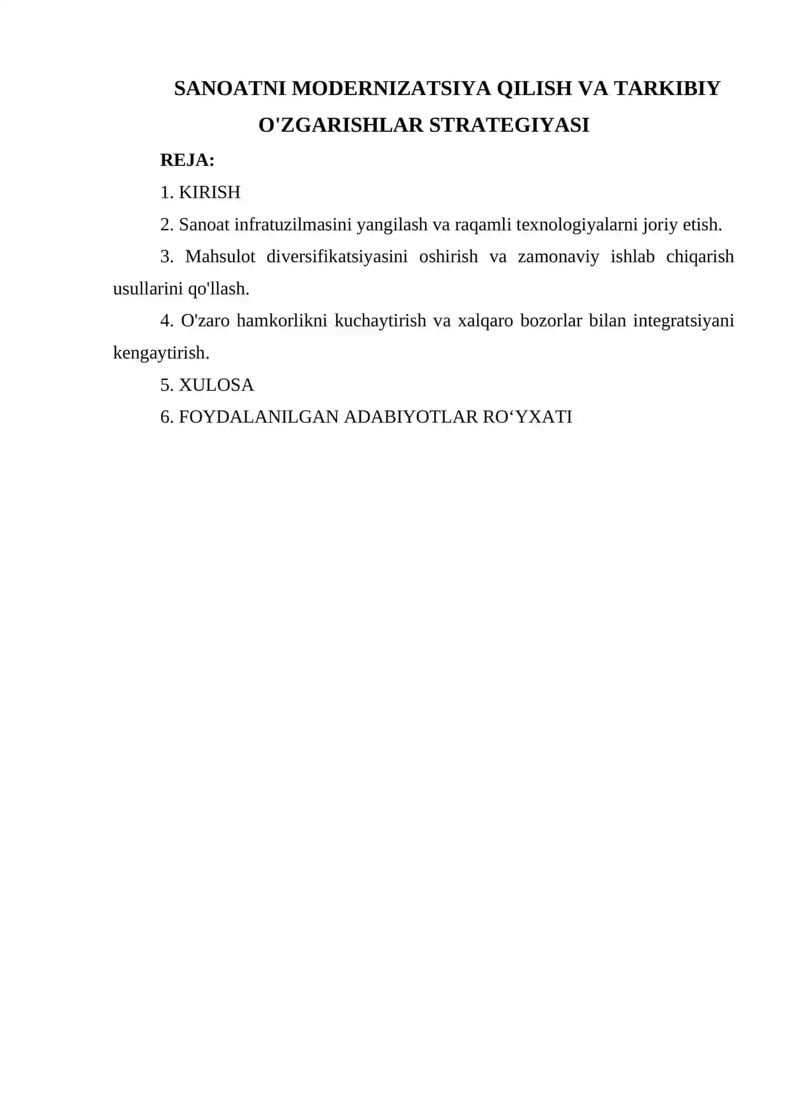 SANOATNI MODERNIZATSIYA QILISH VA TARKIBIY O'ZGARISHLAR STRATEGIYASI 2