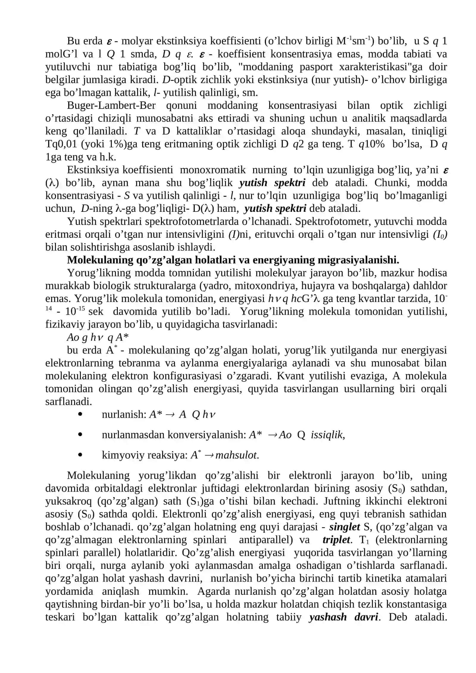 KVANT BIOFIZIKASI ELEMENTLARI 2