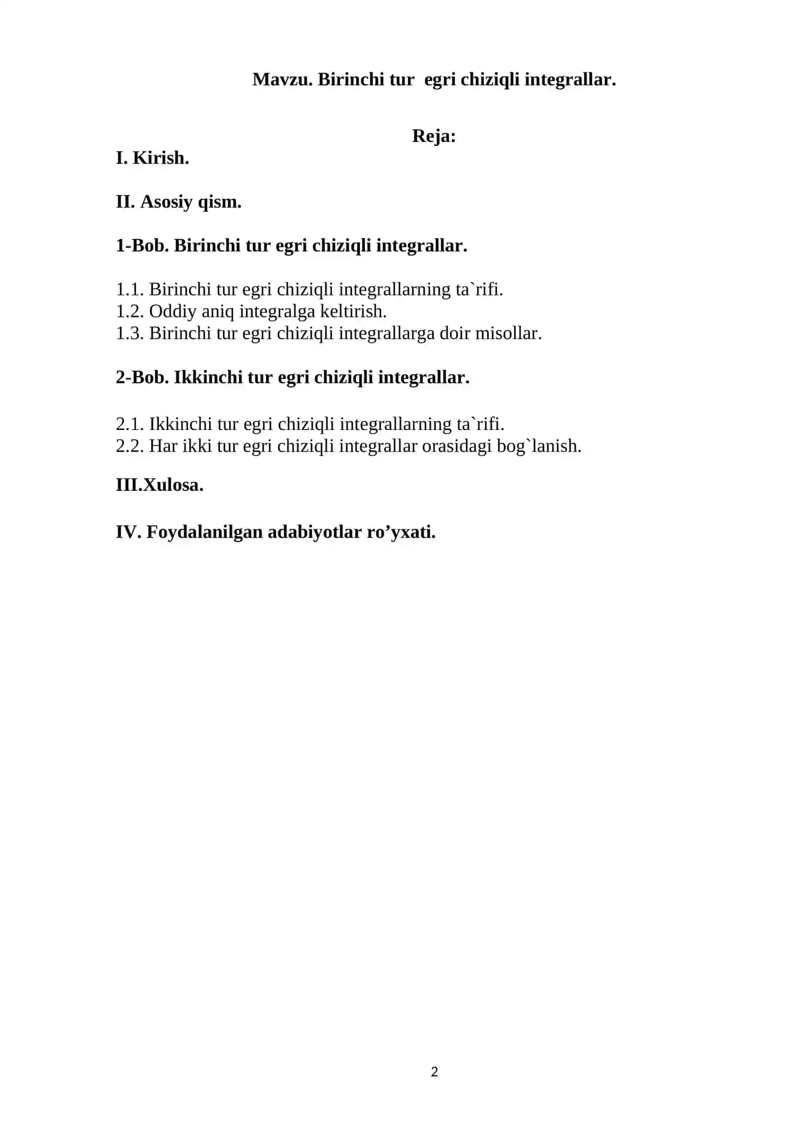 Birinchi egri chiziqli integral 2