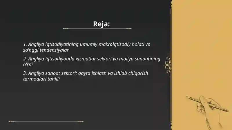 Angliya iqtisodiyoti tarmoq va hodisalarini iqtisodiy tahlil qilish 2