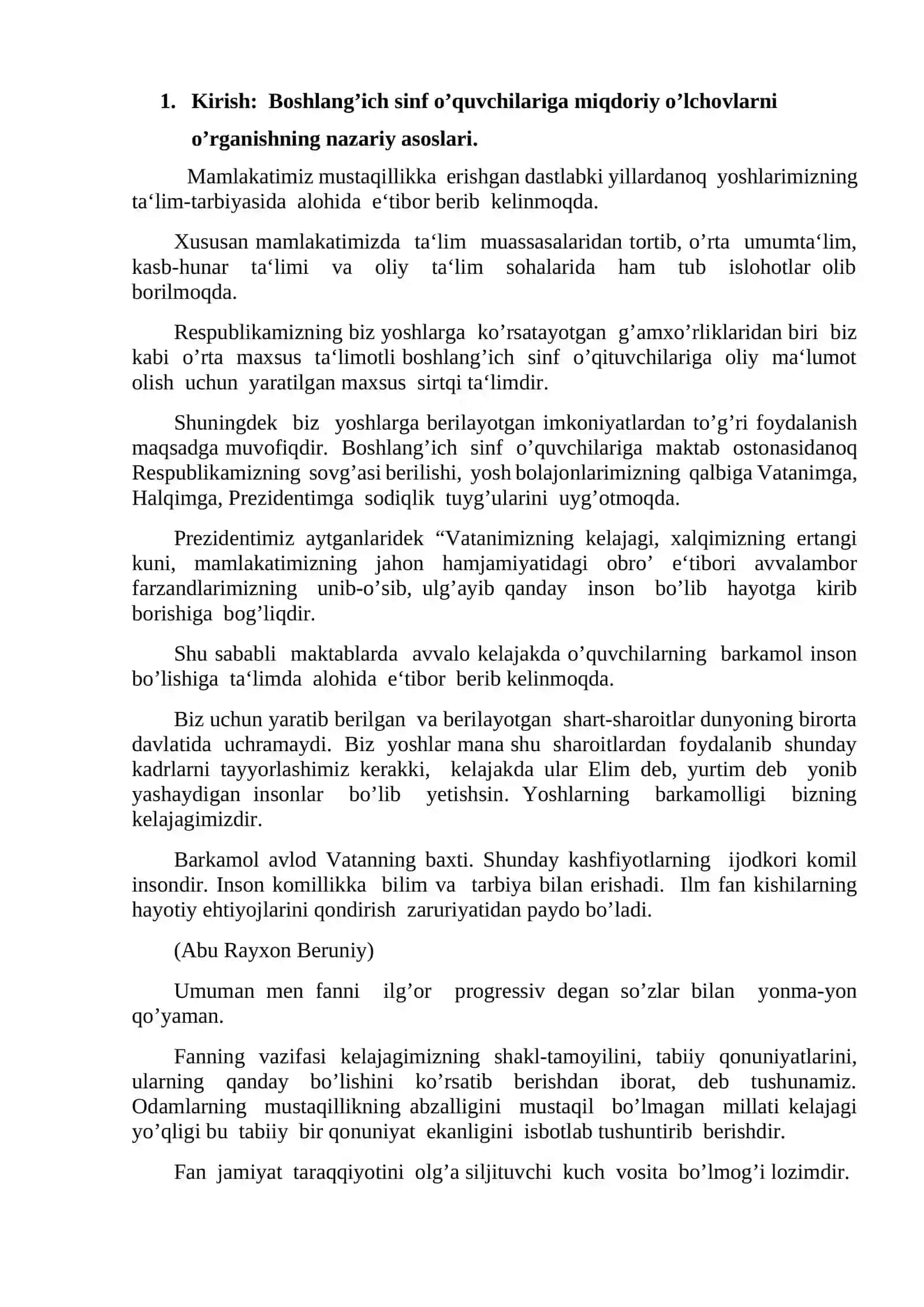 O’quvchilarni miqdorlar va ismli sonlar orasidagi bog’lanishlar bilan tanishtirish 2