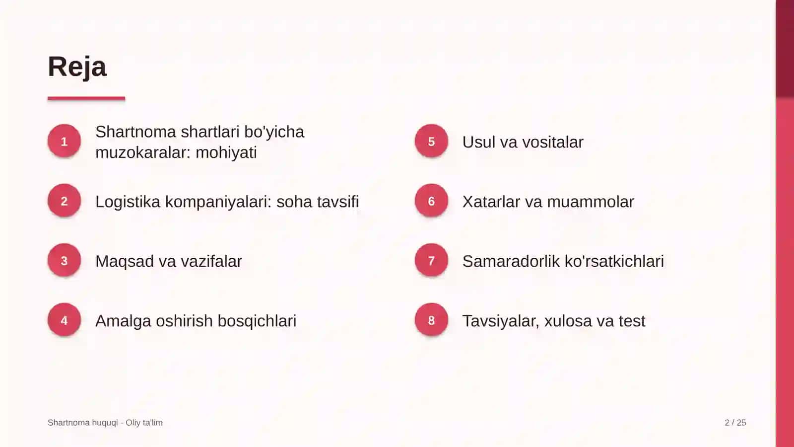 Logistika kompaniyalarida shartnoma shartlari bo'yicha muzokaralar olib borish 2