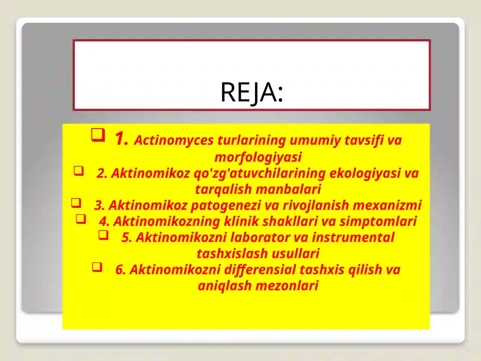 Aktinomikoz qo'zg'atuvchilari ta'limi 2