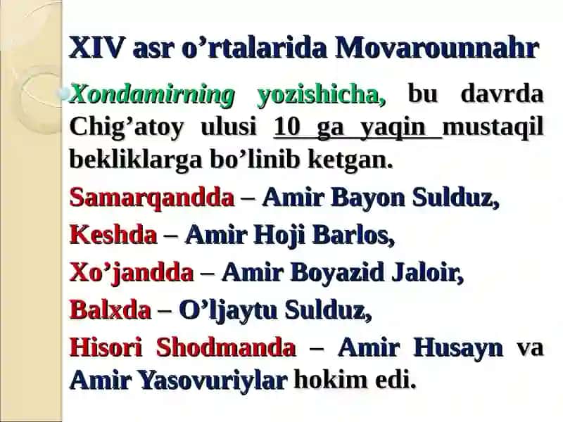 AMIR TEMUR VA TEMURIYLAR DAVRIDA IJTIMOIY-IQTISODIY, SIYOSIY VA MADANIY HAYOT. 2