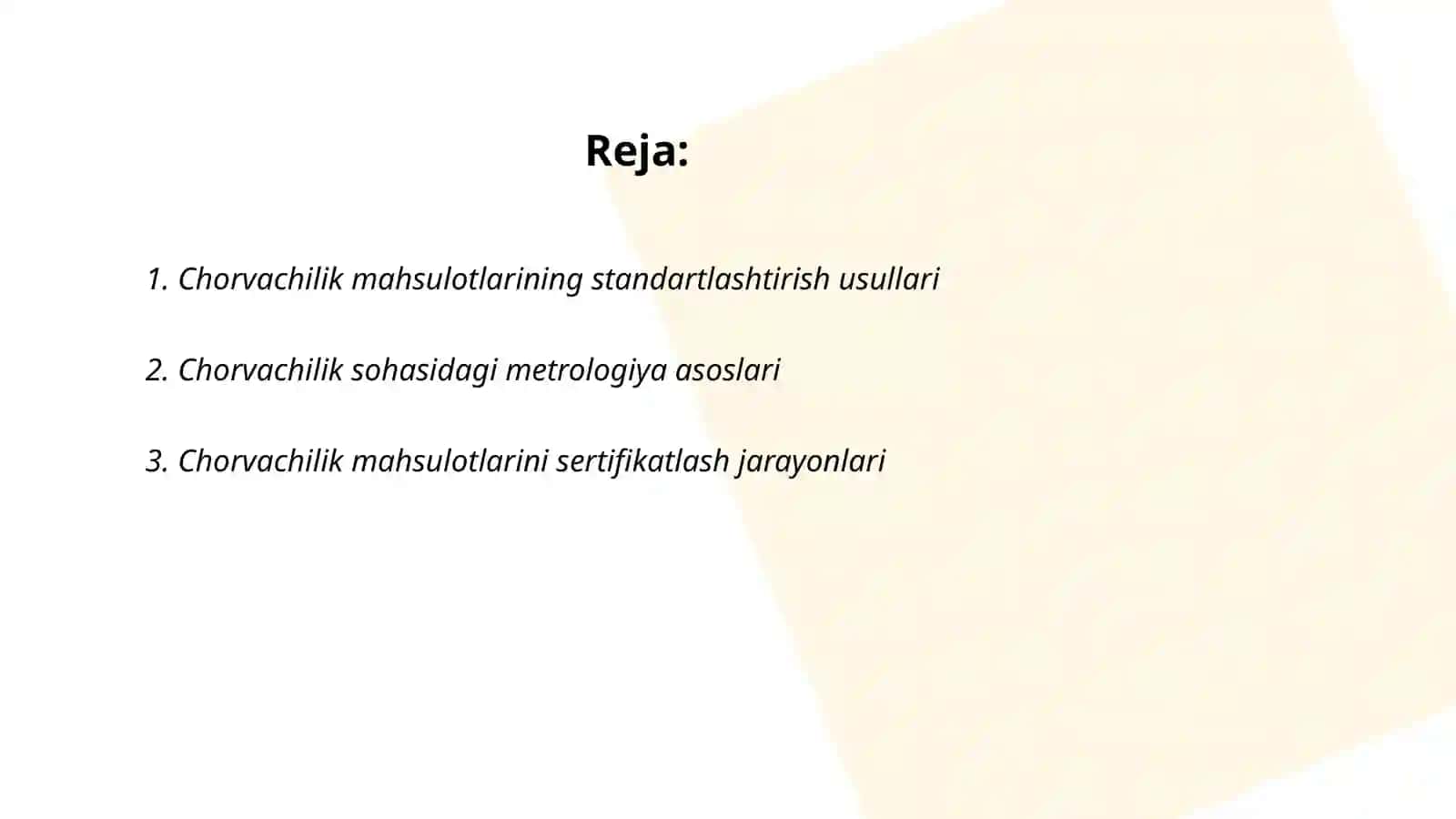 Chorvachilik Mahsulotlarini Standartlashtirish va Metrologiya 2