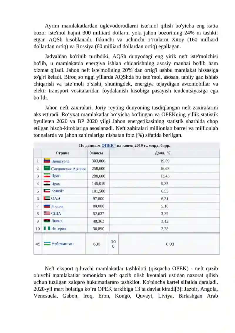 Dunyodagi neft va gaz sanoati, iqtisodiyotda tutgan o’rni va rivojlanish istiqbollari 2