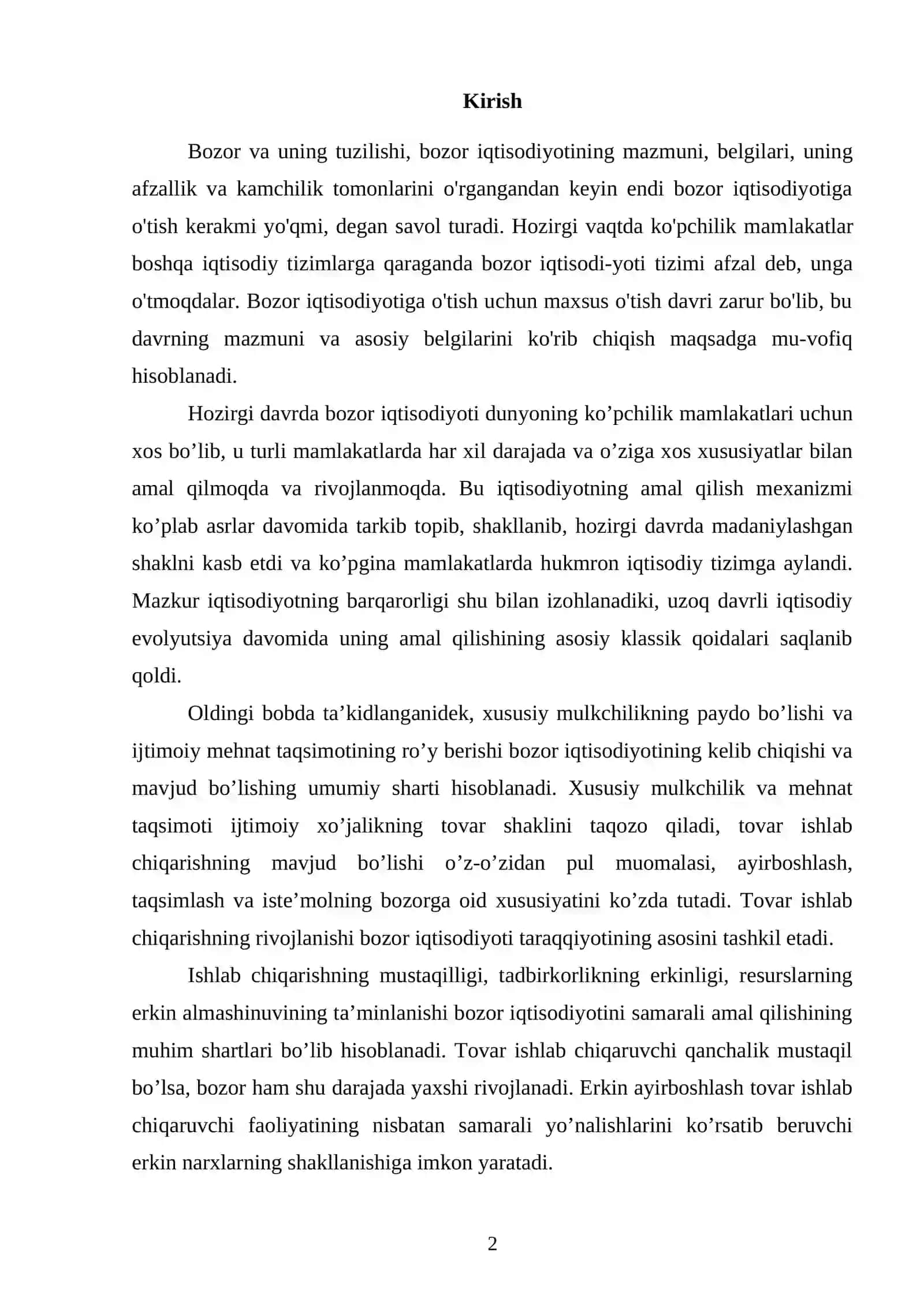 Bozor iqtisodiyotiga o’tishning yo’llari va xususiyatlari 2
