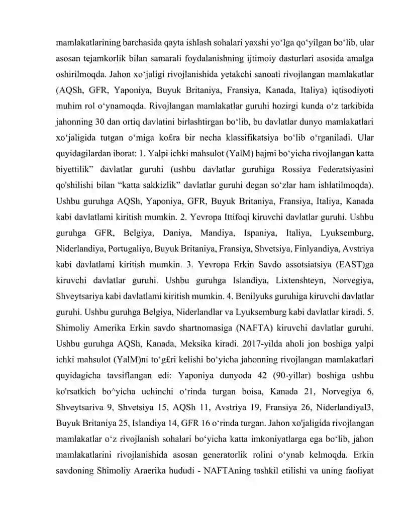 Jahon xo`jaligida rivojlangan davlatlarning tutgan o`rni 2