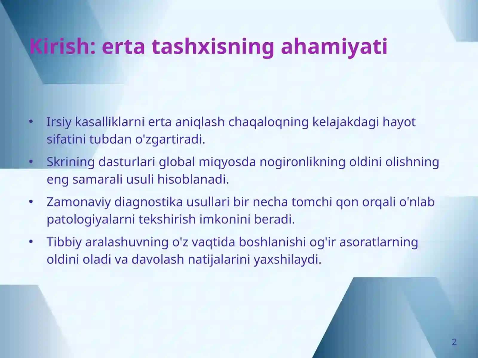 Chaqaloqlarda eng ko'p tarqalgan irsiy kasalliklarni skrining diagnostikasi 2