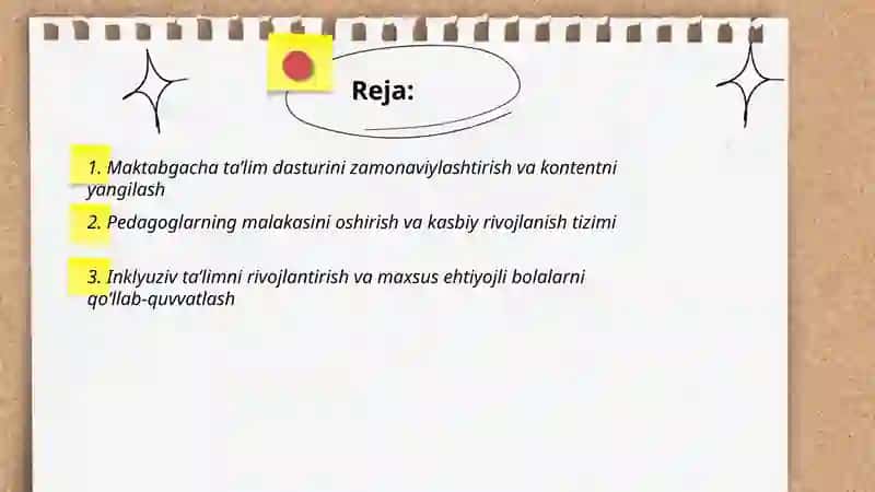 Maktabgacha ta'lim tizimini rivojlantirishning ustuvor yo‘nalishlari 2