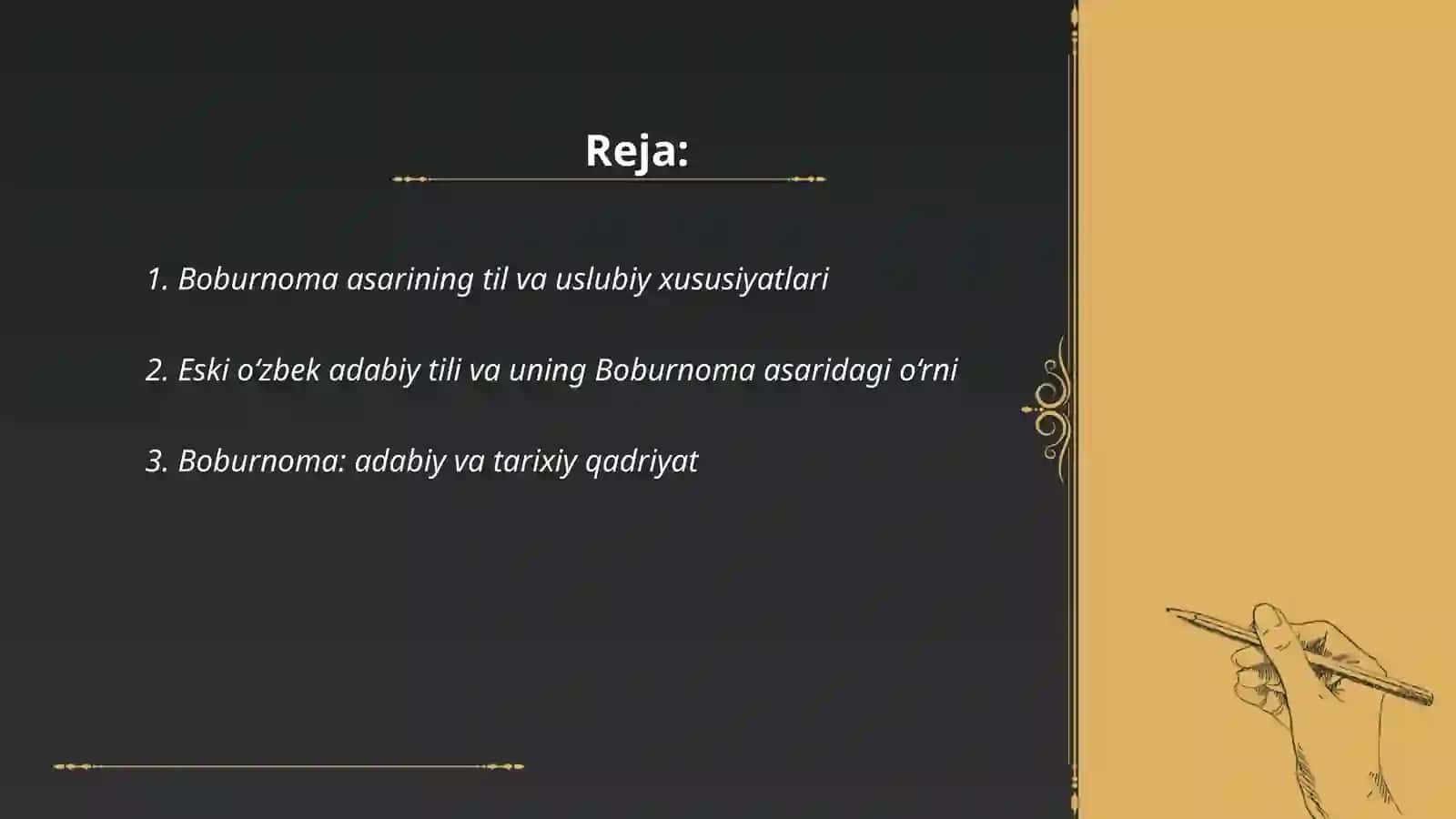 "Boburnoma"ning eski ozbek adabiy tili terminologiyasida orni. Ogohiy tarixiy asarlarida qollangan terminlar tizimi 2