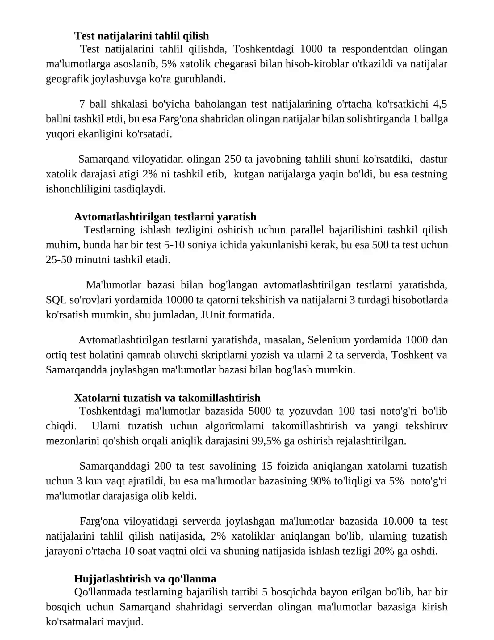 Maʼlumotlar bazasi bilan bogʻlangan test yaratish 2