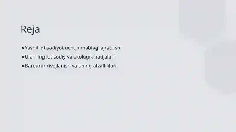 Yashil iqtisodiyot uchun mablag' ajratilishi 2