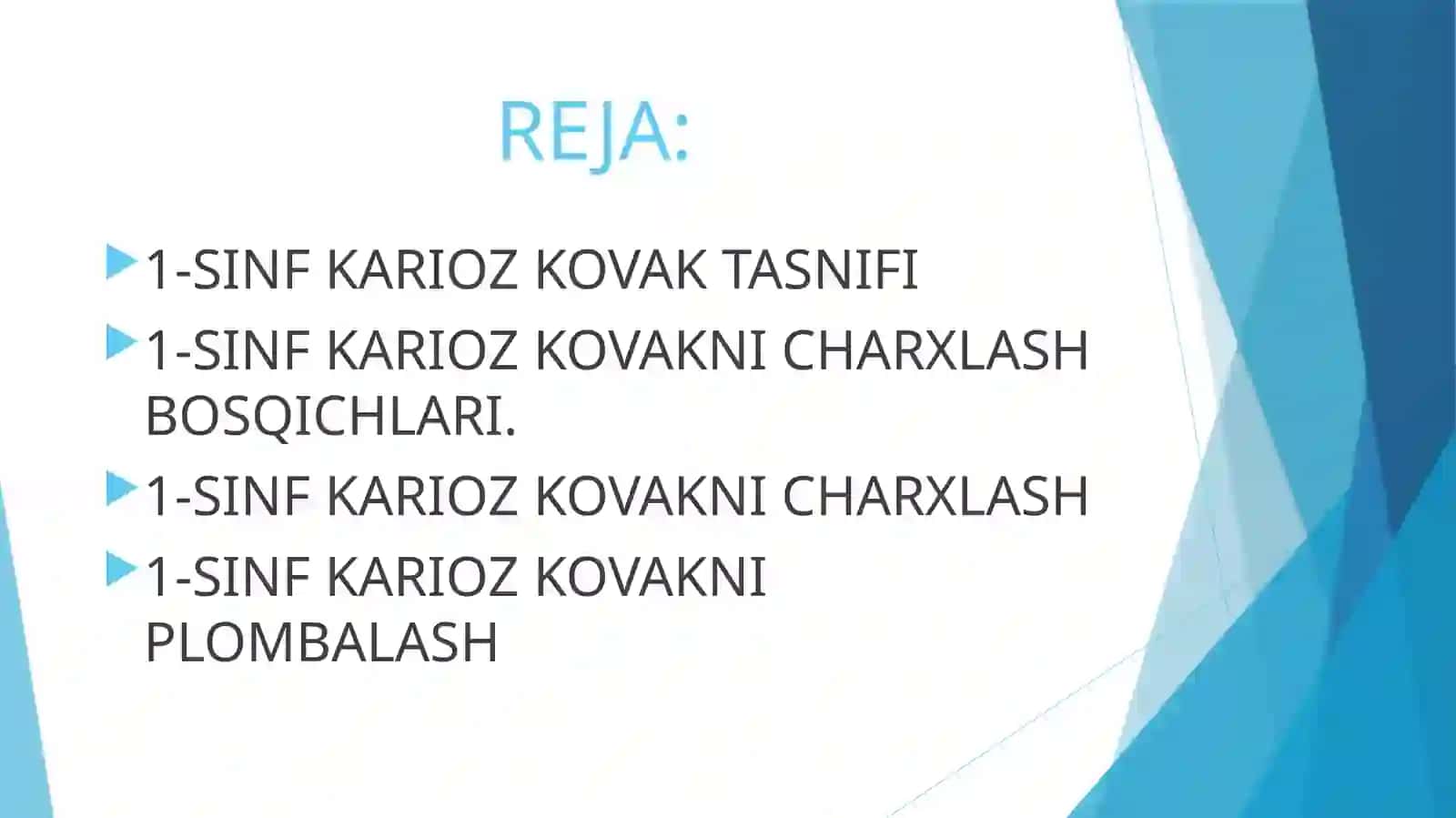 1-SINF KARIOZ BO’SHLIQLARINI CHARXLASH VA PLOMBALASH 2