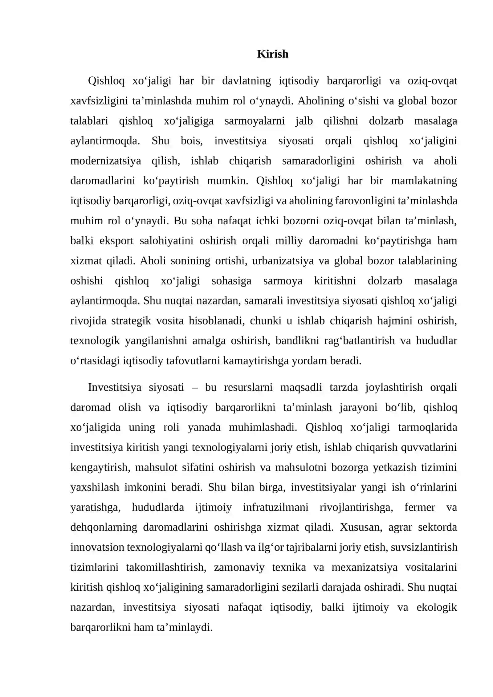QISHLOQ XO‘JALIGIDA INVESTITSIYA SIYOSATI 2