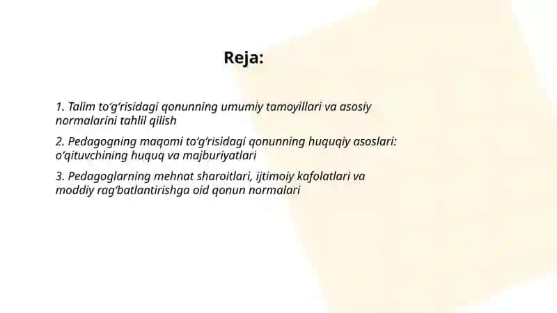 Ozbekiston Respublikasi talim sohasidagi qonun hujjatlari 2