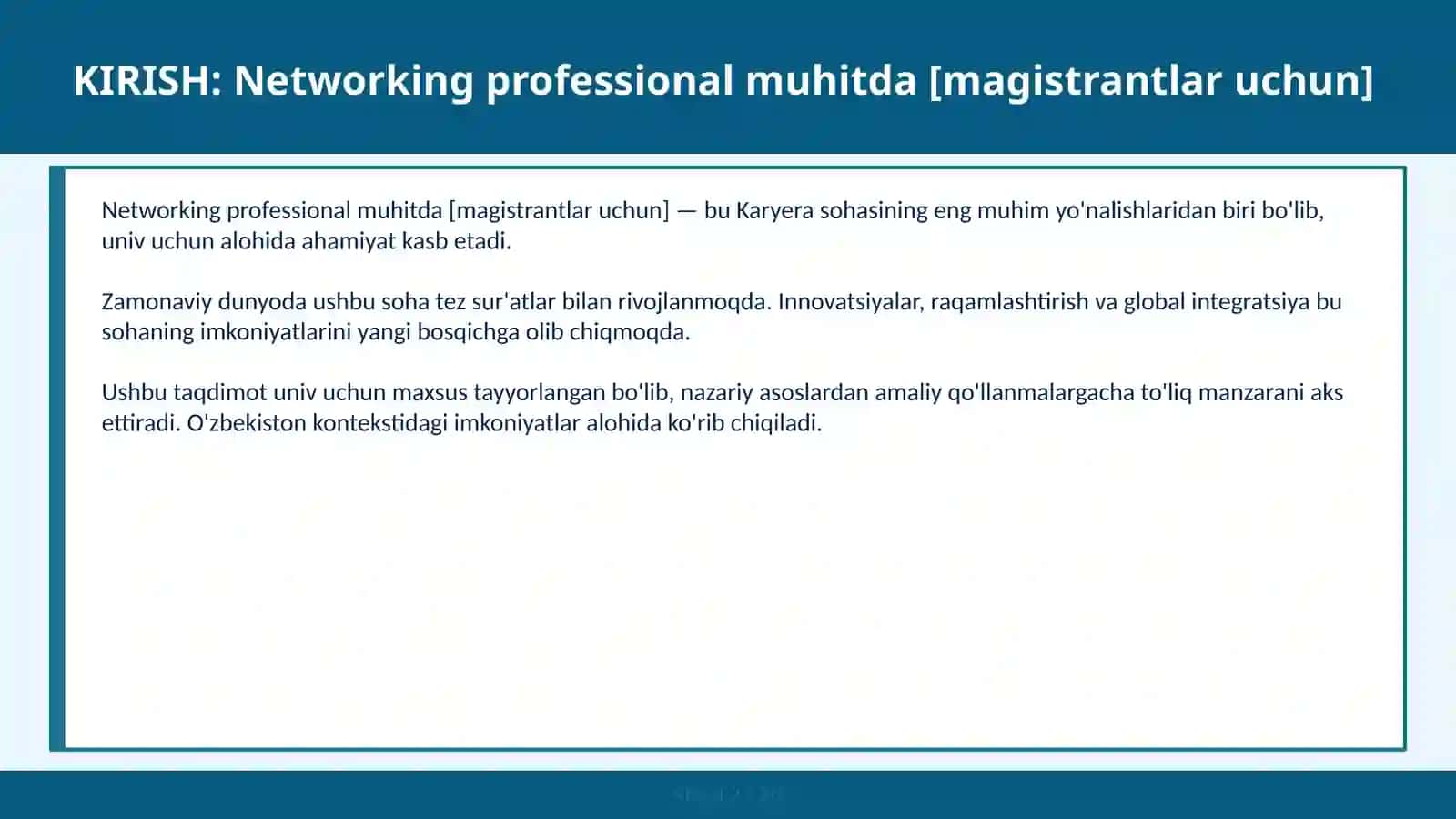 Networking professional muhitda [magistrantlar uchun] 2