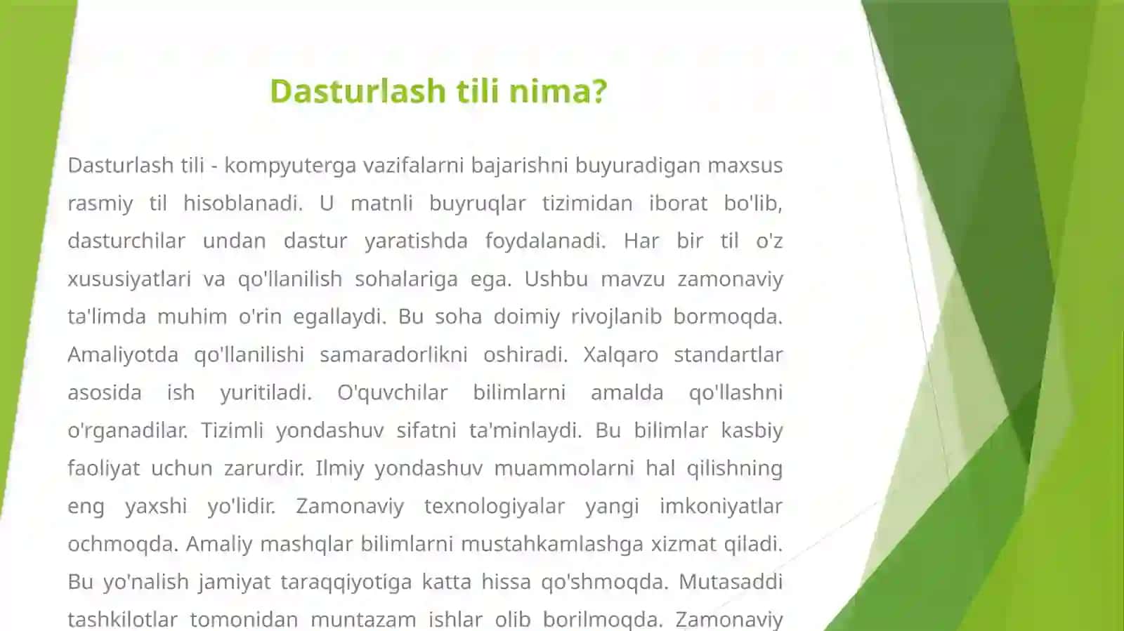 DASTURLASH TILLARI VA ZAMONAVIY DASTURIY TA'MINOT ISHLAB CHIQISH 2
