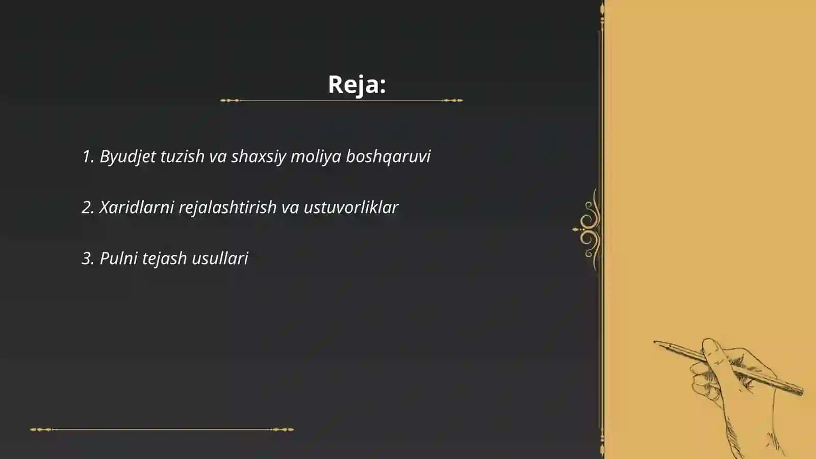 Byudjet tuzish va shaxsiy moliya boshqaruvi 2