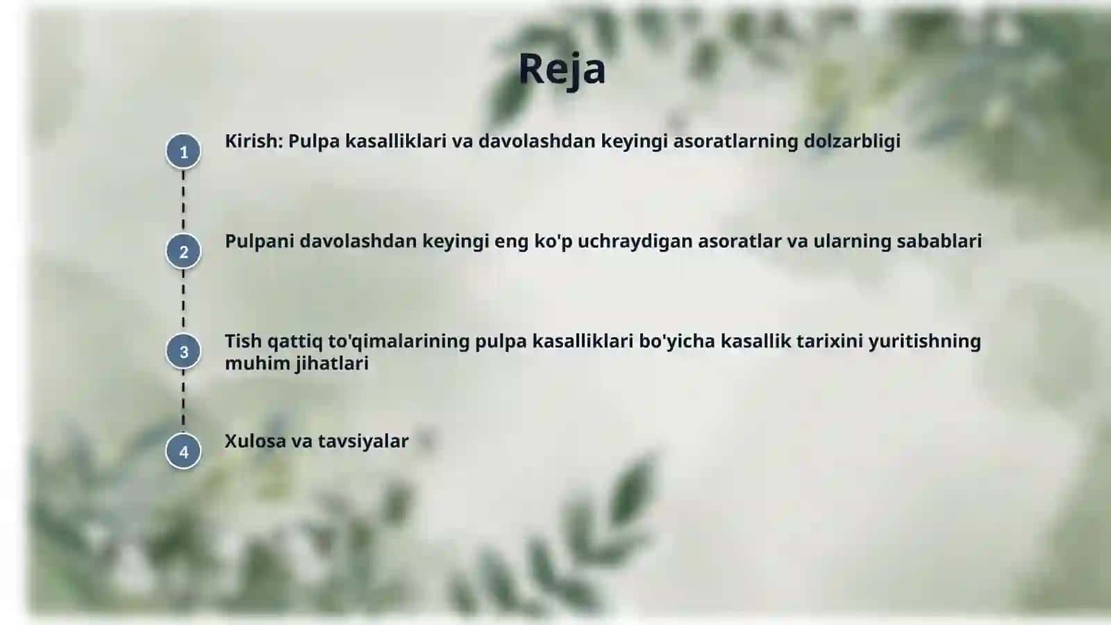 Pulpitlarni davolashdan so’ng(davomiy vaqtdan keyin) yuzaga keluvchi asoratlar. Tish qattiq to’qimasining pulpa kasalliklari bo’yicha kasallik tarixini himoya qilish 2
