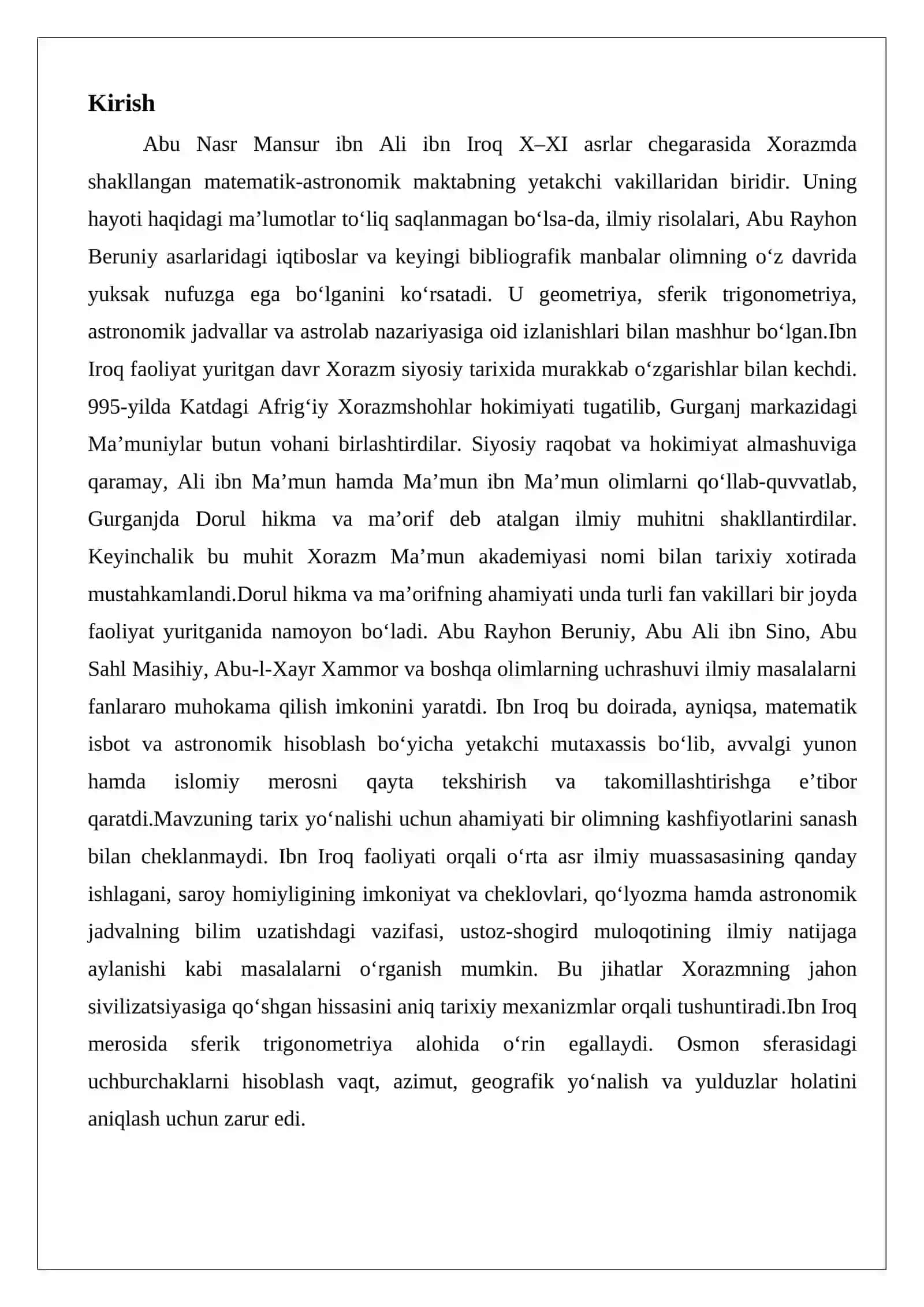 Abu Nasr Ibn Iroq (vaf. 1036)ning Dorul hikma va ma’orifdagi ilmiy faoliyati. 2