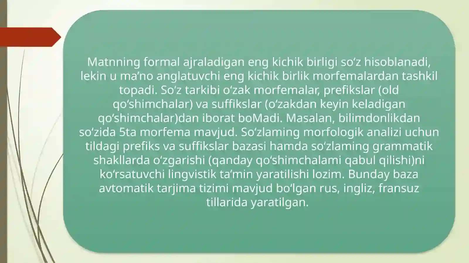 Mashina tarjimasi morfoanalizatori uchun o'zbek tilining morfologik modelini shakllantirish 2