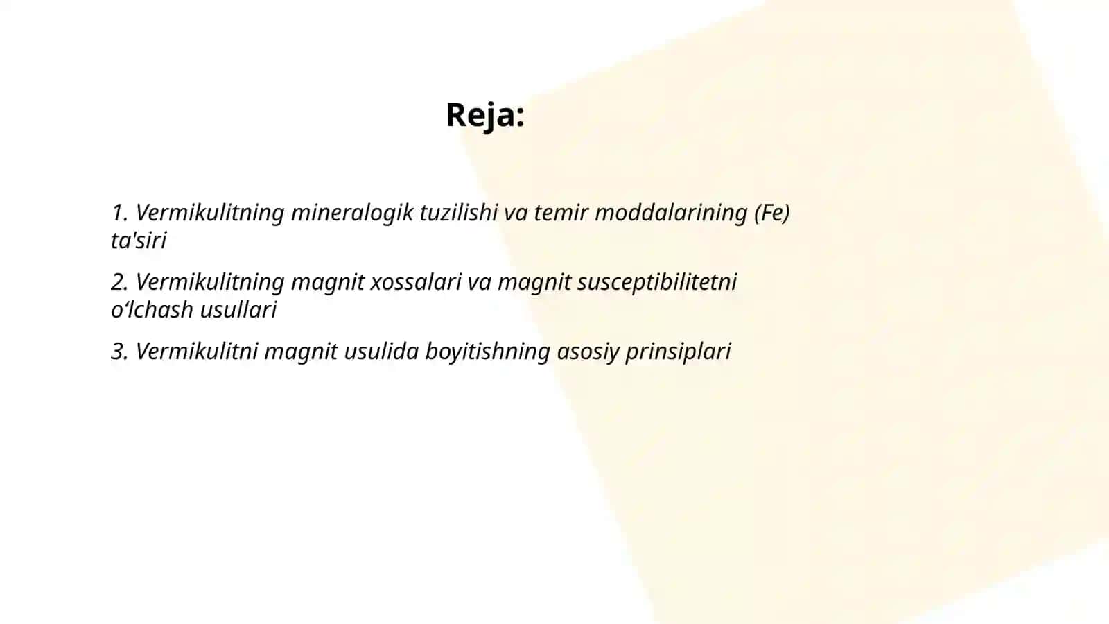Vermikulitni magnit usulida boyitish texnologiyasi to'g'risida ma'lumotlar 2