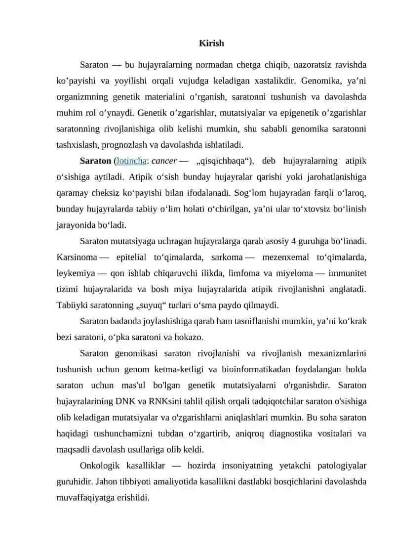 Saratonni davolashda genomikaning ro’li 2