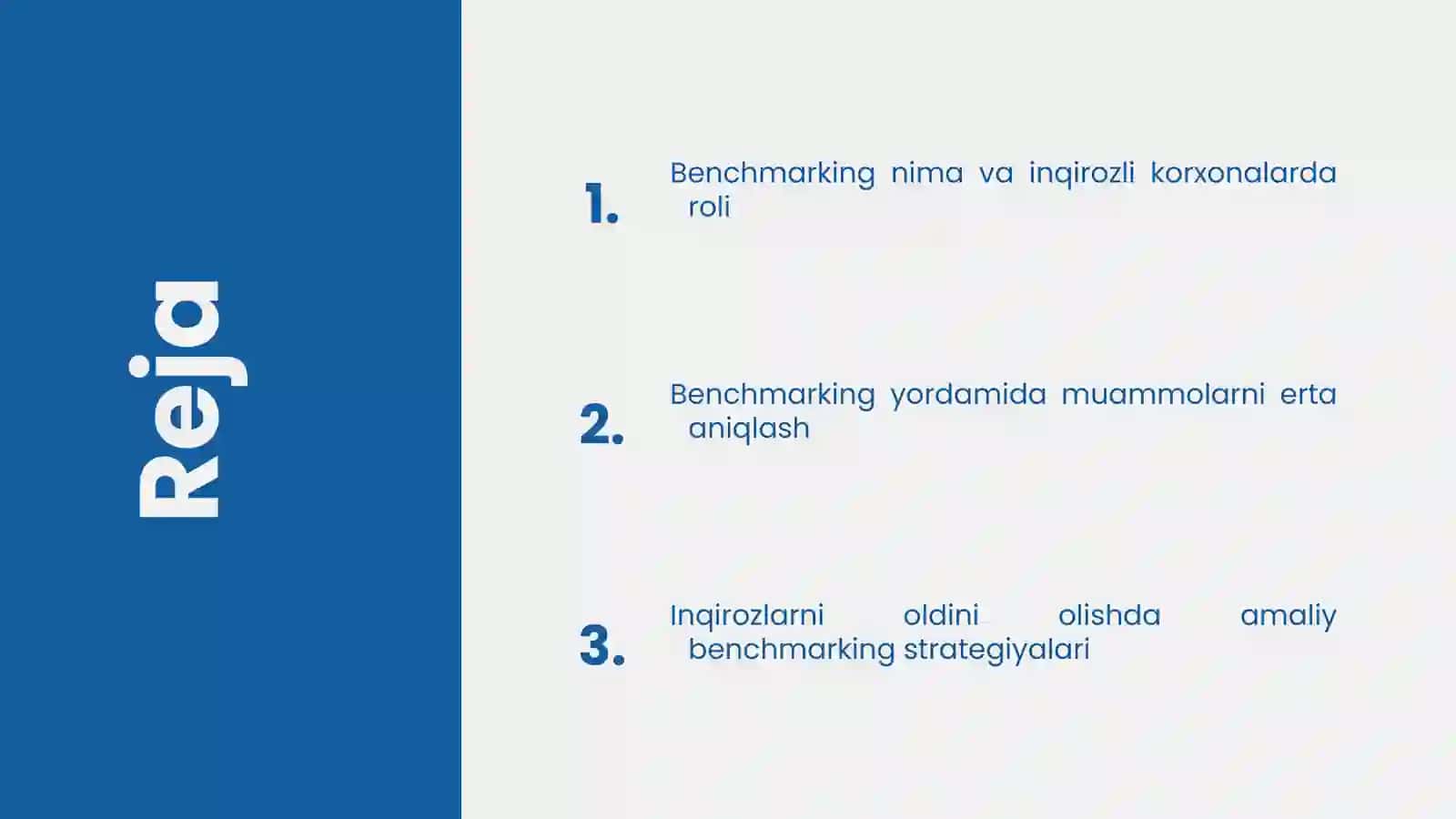 Benchmarkingning ahamiyati va inqirozli holatlarning oldini olishda uning ahamiyati 2