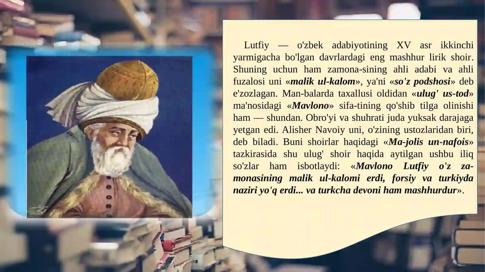 8-sinf Lutfiy hayoti va ijodi 2